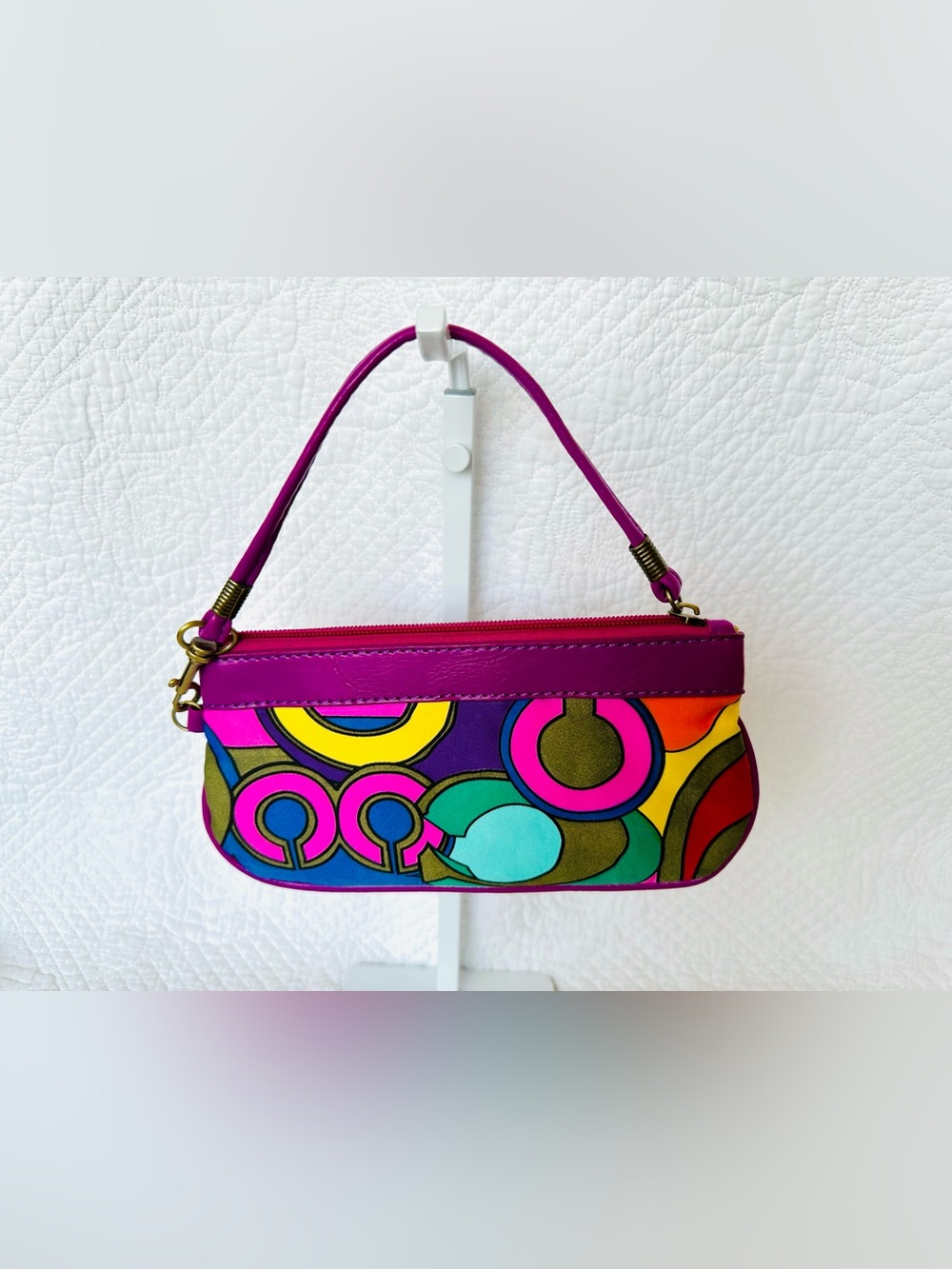 Coach Multicolor Graphic Wristlet with Fuchsia Trim